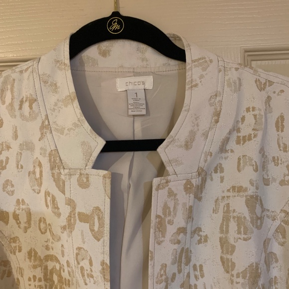 Chico’s Ivory/Tan Open Front Lined Jacket sz 1 - Picture 3 of 6